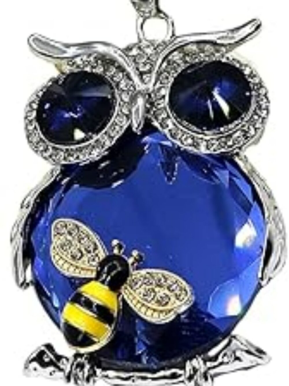 NEW Owl Pendant Necklace with Bumble Bee Silver Blue Yellow Fashion Elegant